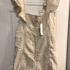 Lulus Romper “Called it Beige Sleeveless Ruffled Button-up Romper”